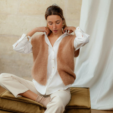 GILET BASILE BEIGE SÉPIA #couleur_beige-sépia