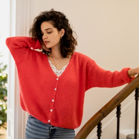 Gilet mohair top rouge